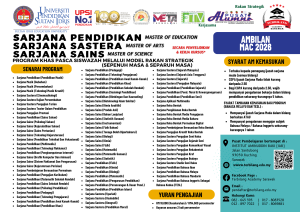 Program Master of Education, Master Of Arts & Master of Science UPSI Ambilan Mac 2026 Kini Dibuka