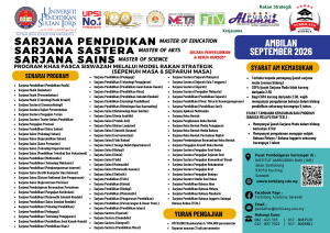 Program Master of Education, Master Of Arts & Master of Science UPSI Ambilan September 2026 Kini Dibuka